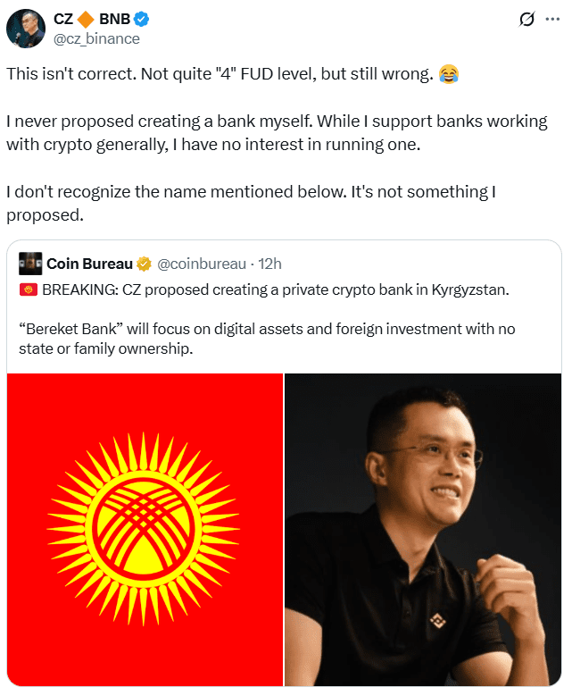 Deleted CZ post on X (formerly Twitter)